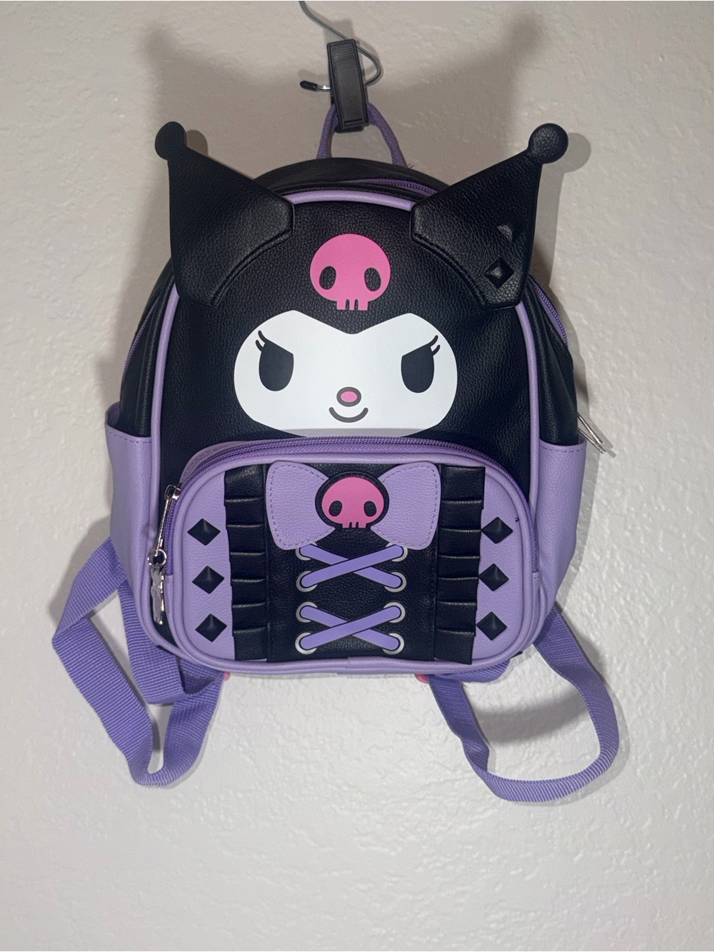 NWOT Sanrio Kuromi Mini Backpack Black Purple Corset Lace Up Faux Leather Anime